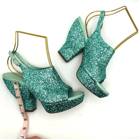 3.1 PHILLIP LIM turquoise glitter Party Platform Sandals size 35 / US 5 - Picture 3 of 15